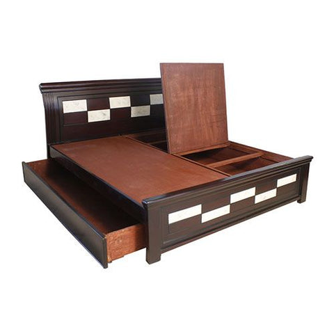 Cherry Blossom Wooden Bed with 2 Drawer Half side Manual Storage