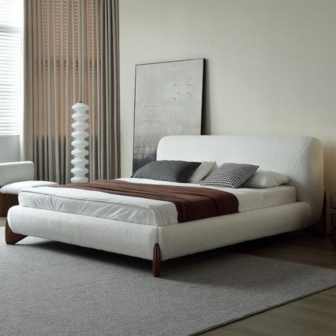 Side View of Amara Upholstered Bed – Towel Suede Fabric, Without Storage