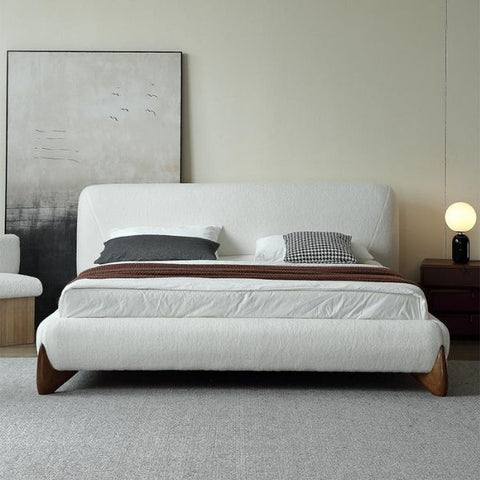 Amara Upholstered Bed Off White Towel Suede King Size – Without Storage