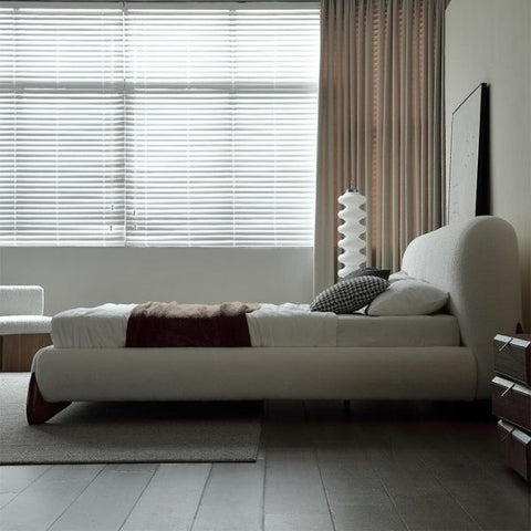 Amara Upholstered Bed Off White Towel Suede Queen Size – Without Storage