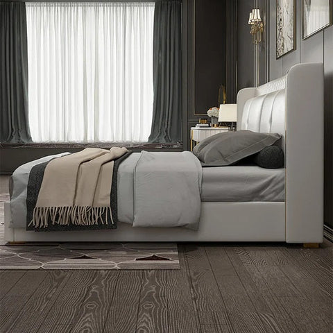 Angled view of Galaxy Upholstered Bed in leatherette showing sleek modern design