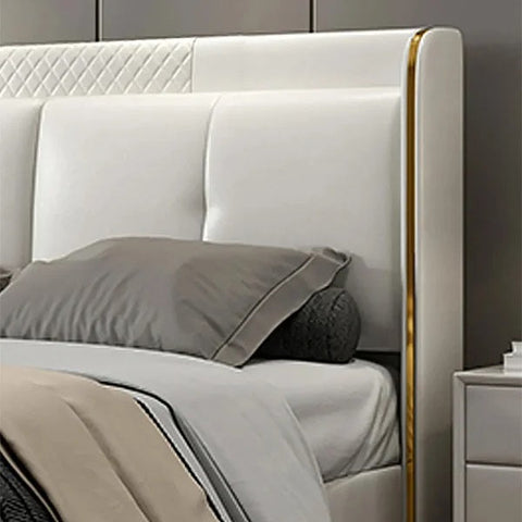 Side profile of Galaxy Upholstered Bed in leatherette with neem plywood frame