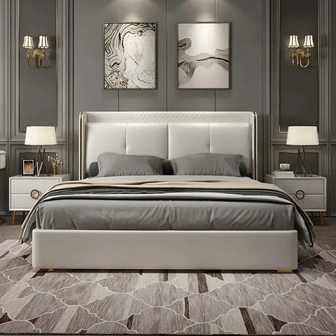 Front view of Galaxy Upholstered Bed in premium leatherette with high headboard – queen and king sizes