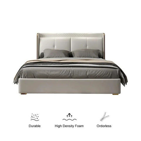 Close-up of Galaxy Upholstered Bed leatherette headboard with premium stitching detail