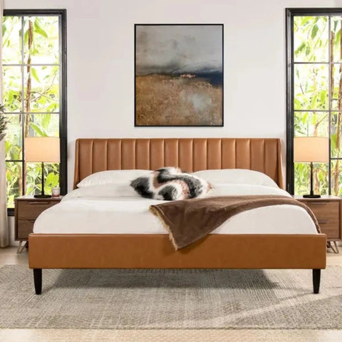 Oreo Upholstered Modern Without Storage Bed In Leatherette