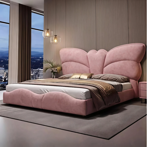 Butterfly Premium Upholstered Bed In Suede Fabric