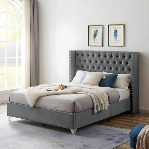 Tony Upholstered Modern Bed In Suede