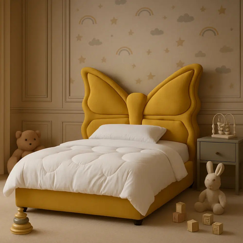 Monarch Butterfly Upholstered Kids Bed Non Storage In Suede