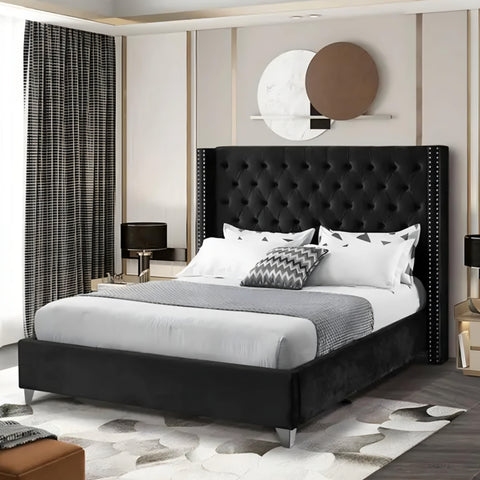 Tony Upholstered Modern Bed In Suede