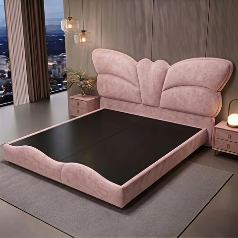 Butterfly Premium Upholstered Bed In Suede Fabric