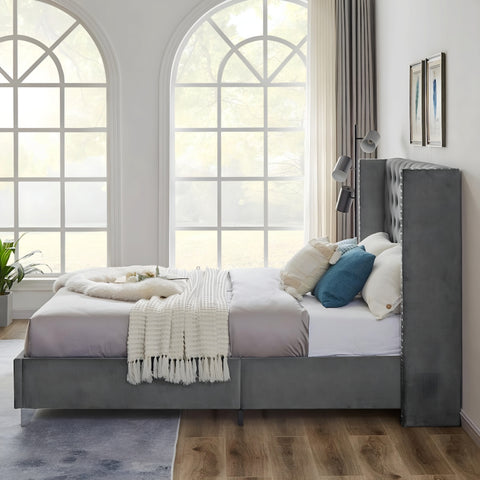 Tony Upholstered Modern Bed In Suede