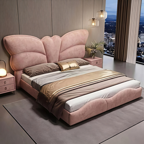 Butterfly Premium Upholstered Bed In Suede Fabric
