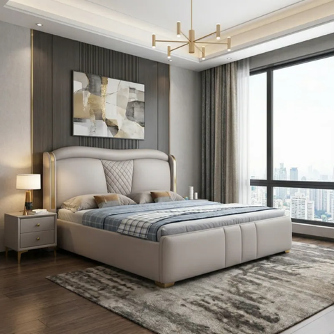 Meadow Elegance Upholstered Bed in Micro Fabric