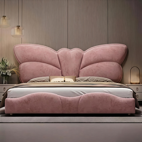Butterfly Premium Upholstered Bed In Suede Fabric