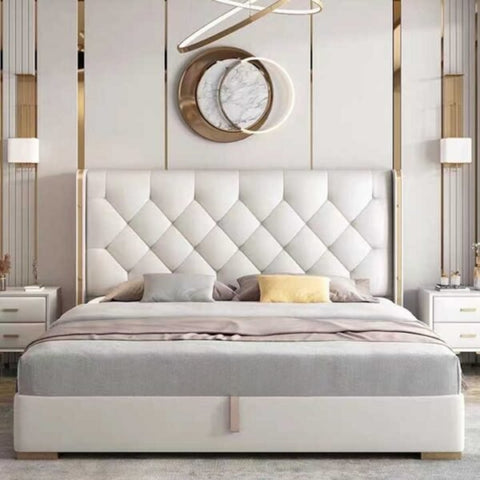Nova White Upholstered Bed Hydraulic Storage In Leatherette