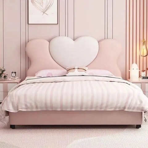 Aahed Heart Upholstered Kids Bed In Suede
