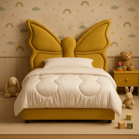 Monarch Butterfly Upholstered Kids Bed Non Storage In Suede