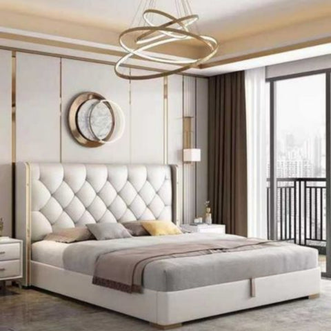 Nova White Upholstered Bed Hydraulic Storage In Leatherette