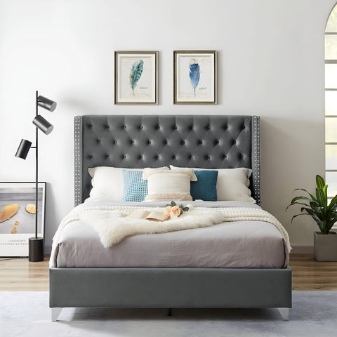 Tony Upholstered Modern Bed In Suede