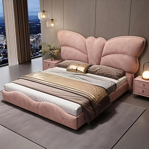 Butterfly Premium Upholstered Bed In Suede Fabric