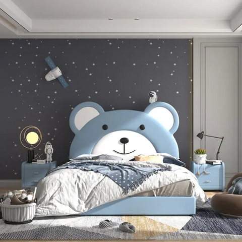 Teddy Premium Upholstered Kids Bed Hydraulic Storage In Suede
