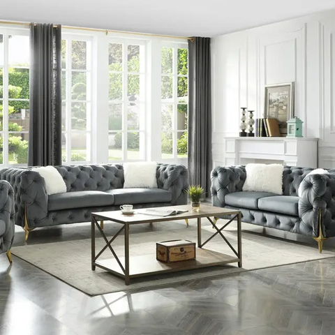 Pinnacle Plush Sofa Set In Velvet