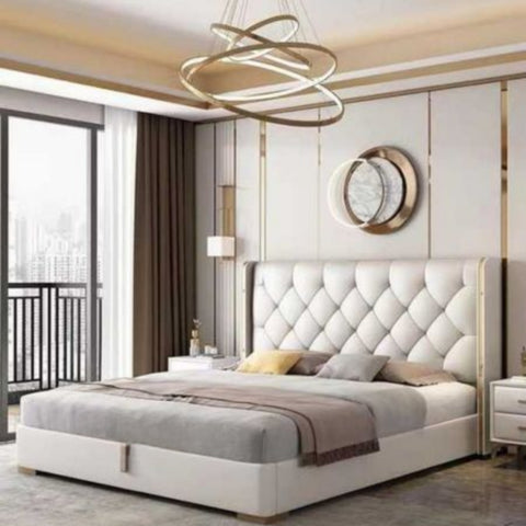Nova White Upholstered Bed Hydraulic Storage In Leatherette