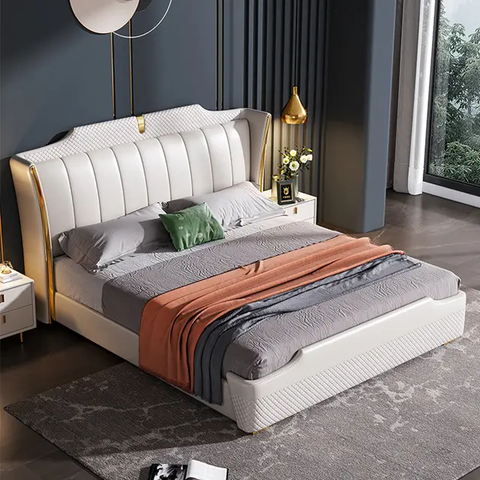 Frosted Luxury Upholstered Bed In Leatherette