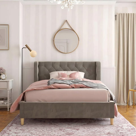 Metios Luxury Upholstered Bed In Suede