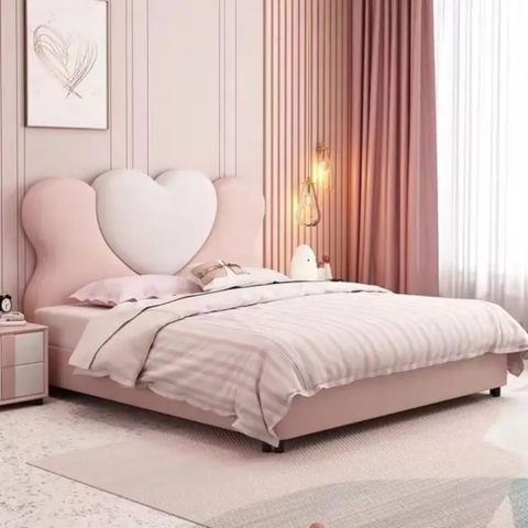 Aahed Heart Upholstered Kids Bed In Suede