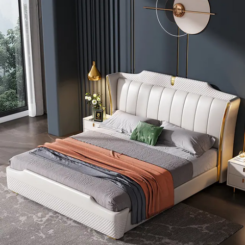 Frosted Luxury Upholstered Bed In Leatherette