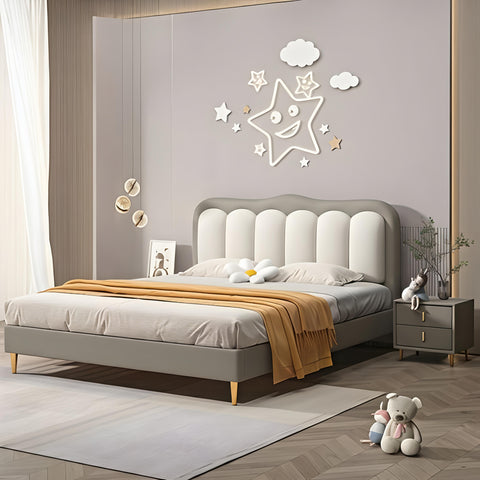 Dora Upholstered Kids Modern Bed In Suede