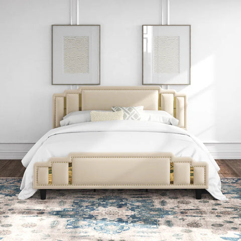 Bahmas Modern Upholstered Bed Without Storage In Suede