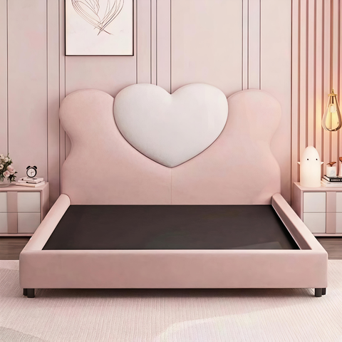 Aahed Heart Upholstered Kids Bed In Suede
