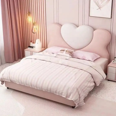 Aahed Heart Upholstered Kids Bed In Suede