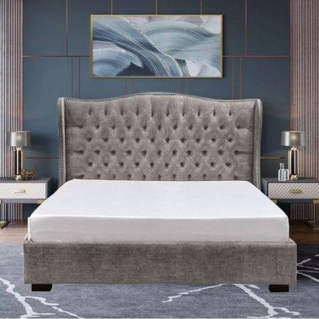 Benin Elegant Upholstered Bed In Suede