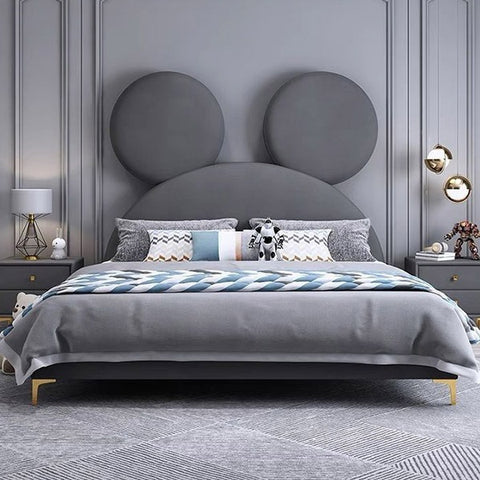 Micky Mouse Luxury Upholstered Kids Bed Hydraulic Storage In Suede