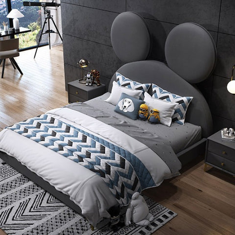 Micky Mouse Luxury Upholstered Kids Bed Hydraulic Storage In Suede
