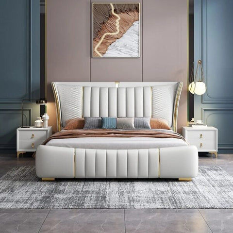 Ankara Upholstered Bed Beige Fabric King Size – Modern Bedroom Bed