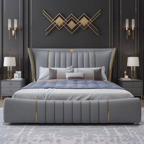 Ankara Upholstered Bed Beige Fabric King Size – Fabric Upholstered Bed Without Storage