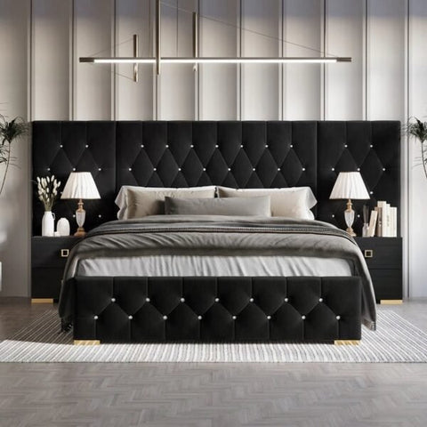 Casper Luxury Upholstered Bed With Manual Storage & Side Tables In Suede