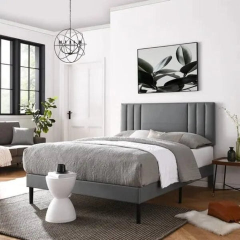 Orry Upholstered Modern Bed Without Storage In Suede